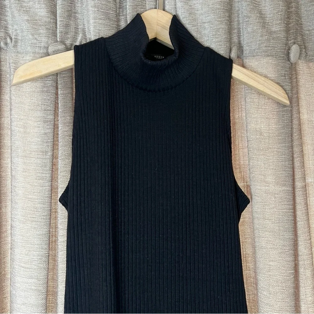 GUESS Black Verena Sleeveless Mock Neck Ribbed Backless Bodysuit Size Large
